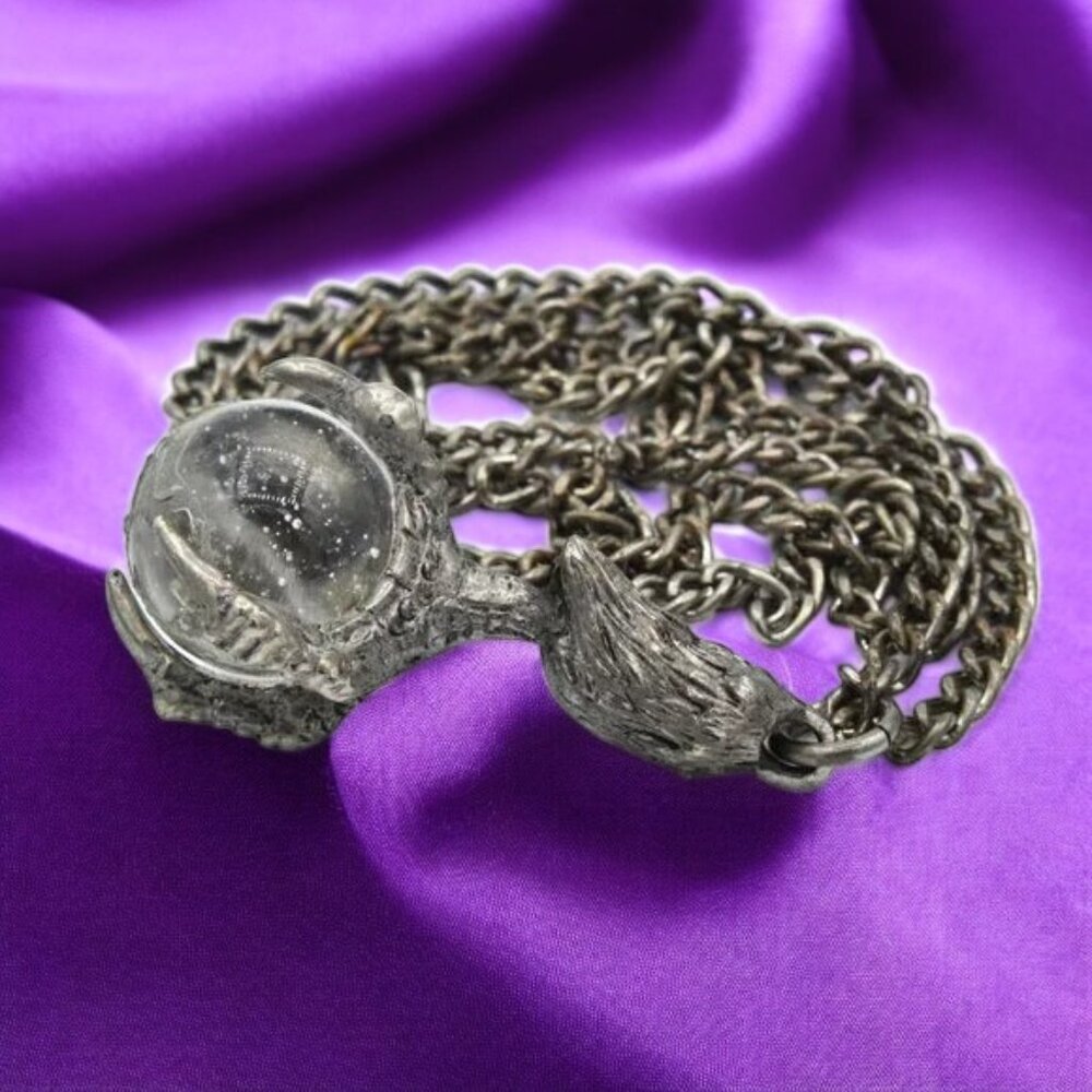 Eagle Claw with Crystal Ball Necklace Silver Tone